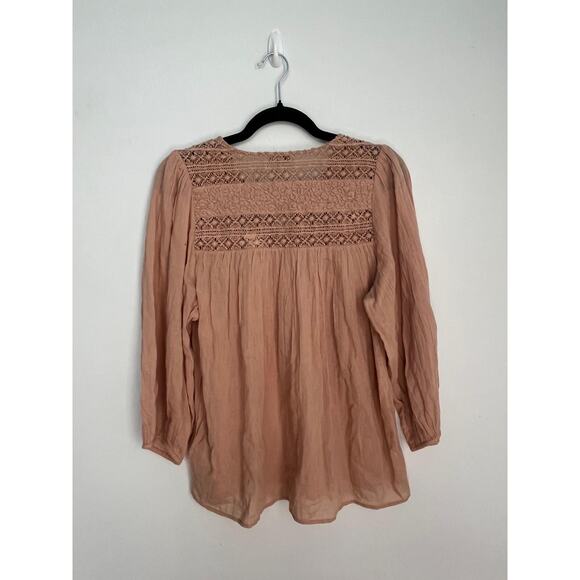 Joie Boho Peasant Blouse Women S Pink Crochet Lace Gauze Cotton Top - Picture 2 of 8